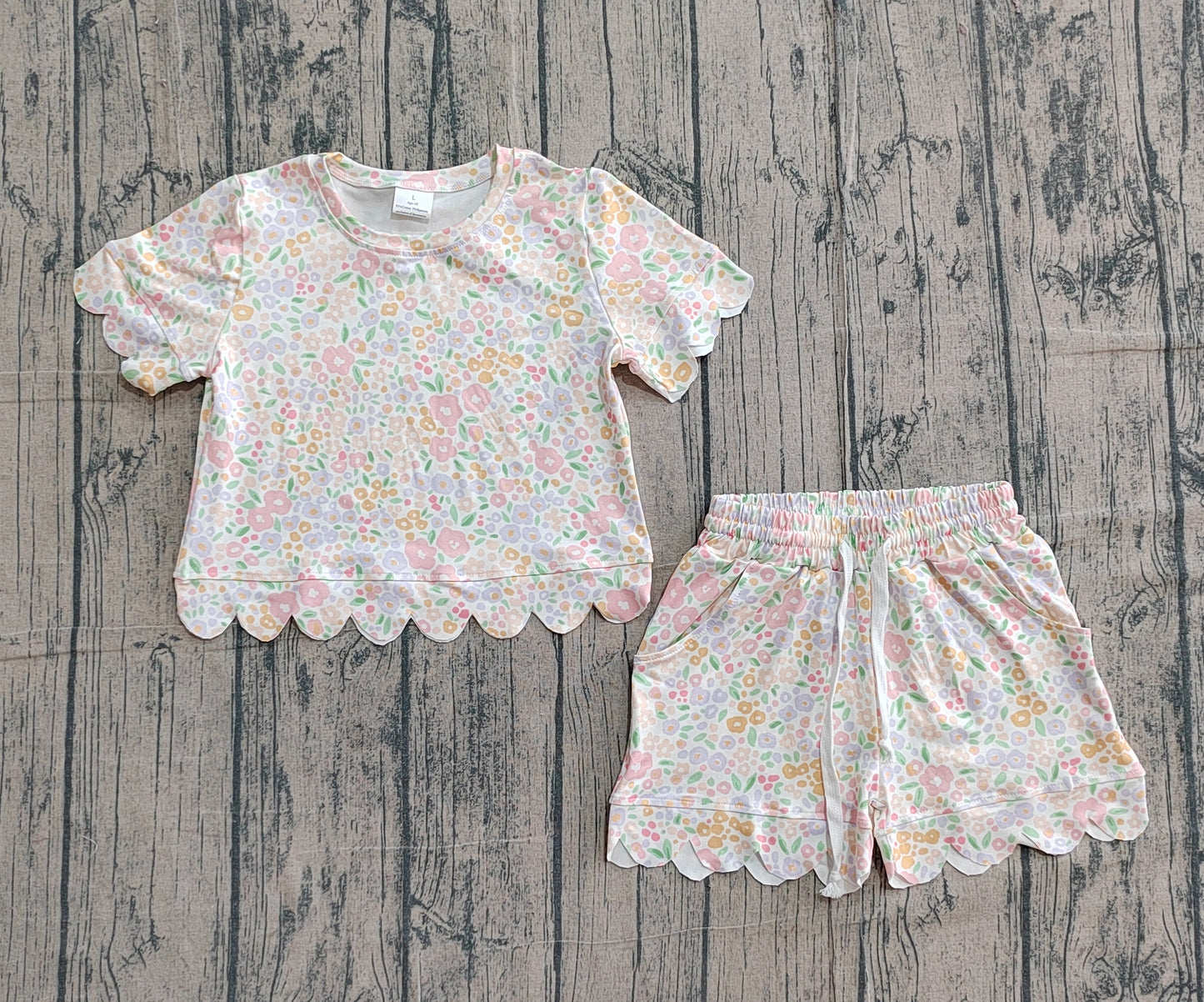 Baby Girls Short Sleeve Colorful Small Flowers Top Shorts Scallop Clothes Sets