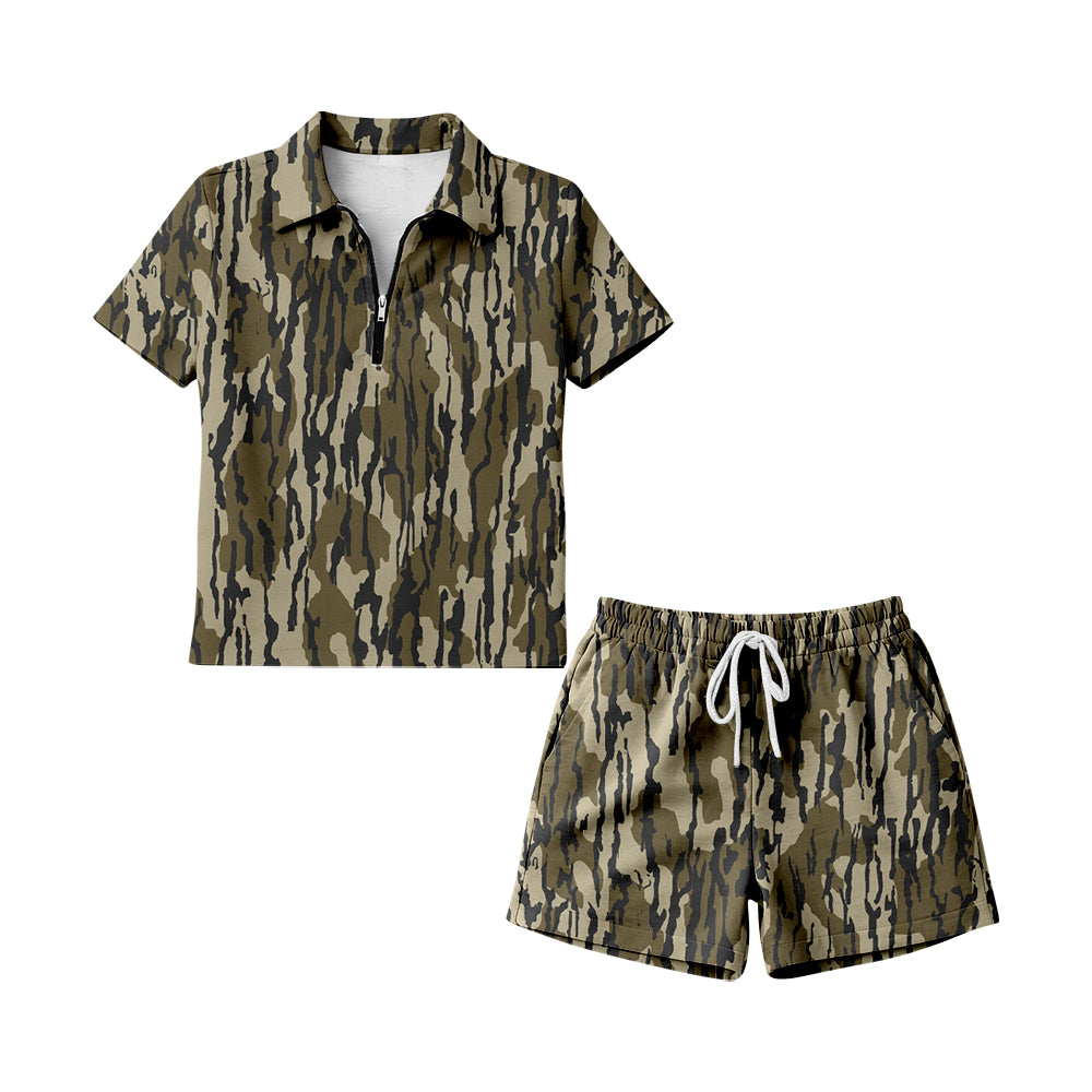 Adult Women Southern Olive Camo Zip Pullovers Pockets Short Clothes Sets Preorder