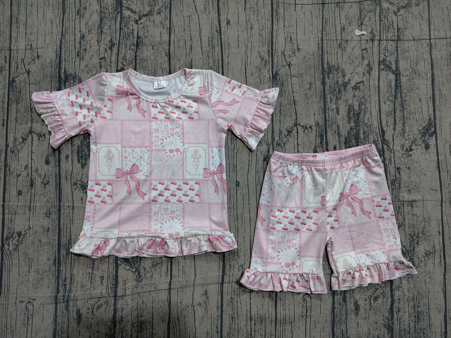 Baby Girls Bows Flowers Checked Top Ruffle Shorts Pajamas Clothes Sets