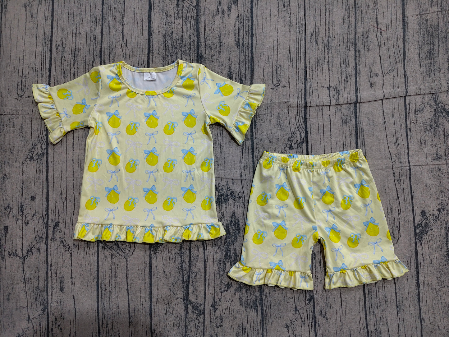 Baby Girls Bows Lemons Top Ruffle Shorts Pajamas Clothes Sets