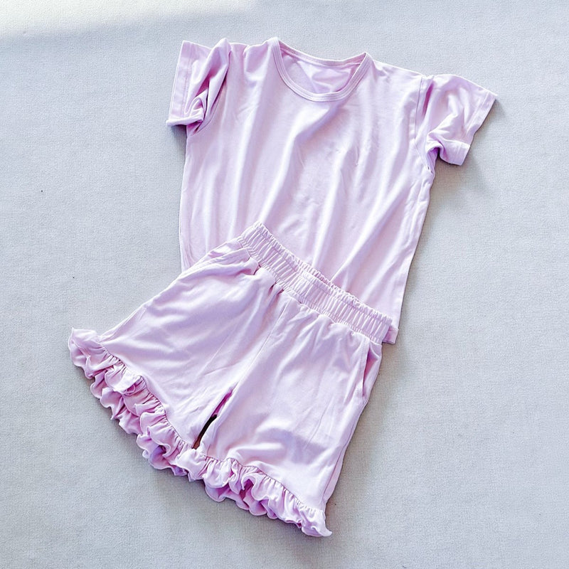 Baby Girls Short Sleeve Pink Shirt Top Ruffle Short Clothes Set Preorder