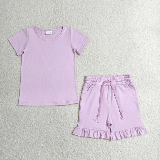 Sibling Baby Girls Short Sleeve Cotton Shirts Top Pockets Ruffle Short Clothes Sets