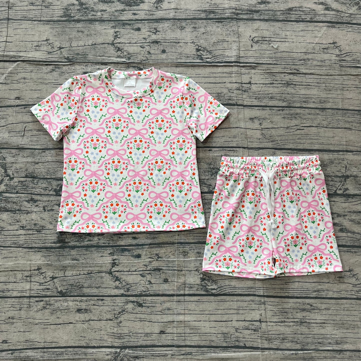 Baby Girls Short Sleeve Bows Flowers Checked Top Shorts Slouchy Set