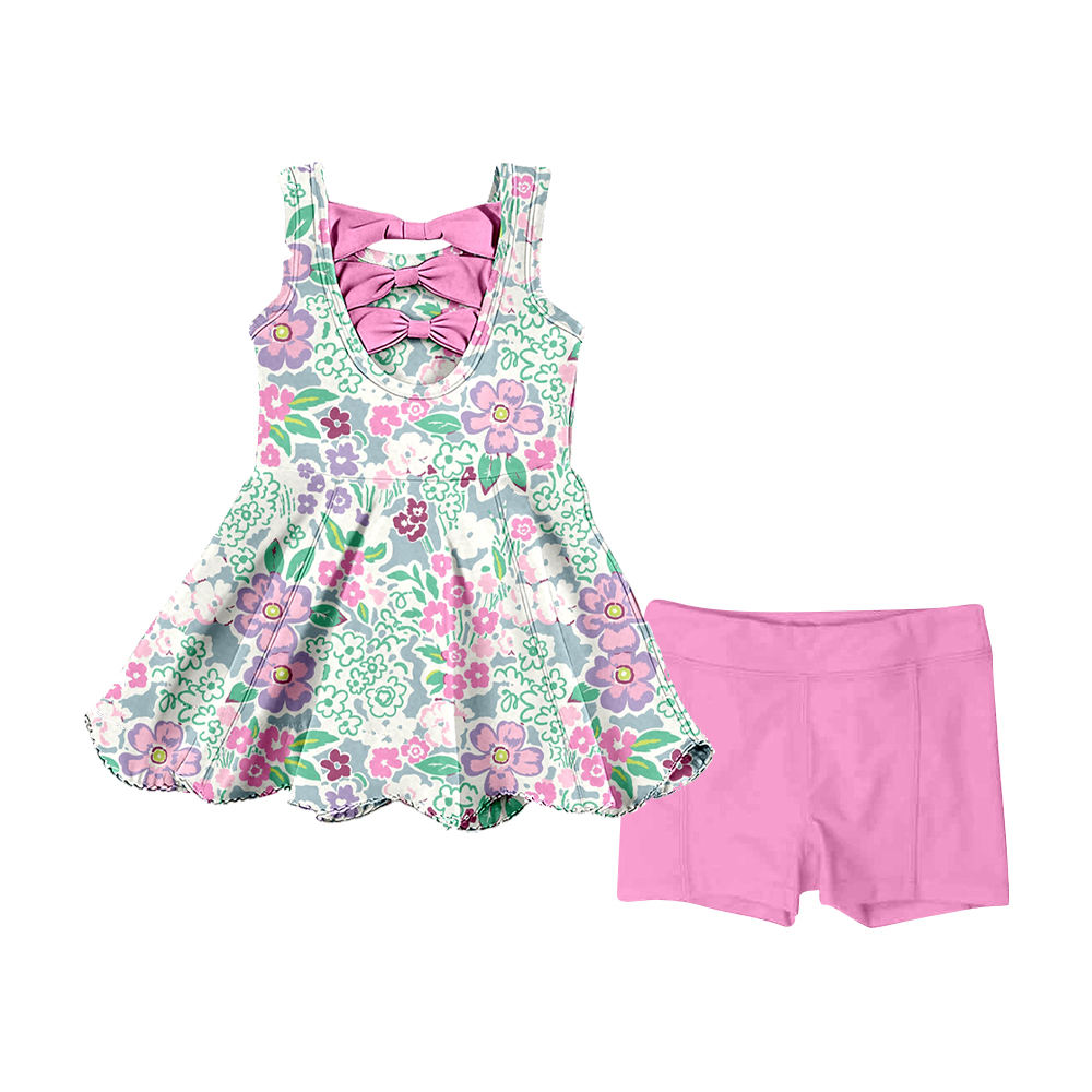 Baby Girls Sleeveless Colorful Flowers Tunic Shorts Clothes Set Preorder