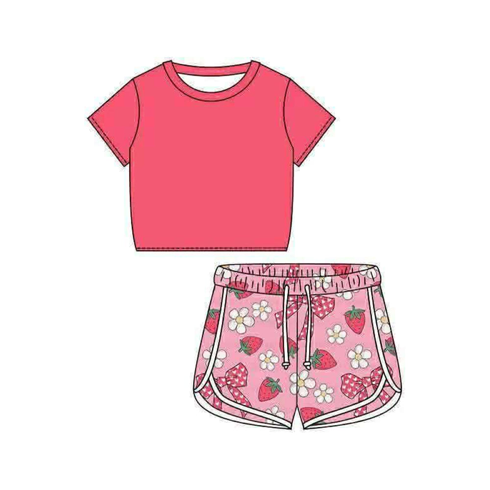 Baby Girls Short Sleeve Shirt Top Strawberry Flowers Shorts Clothes Set Preorder