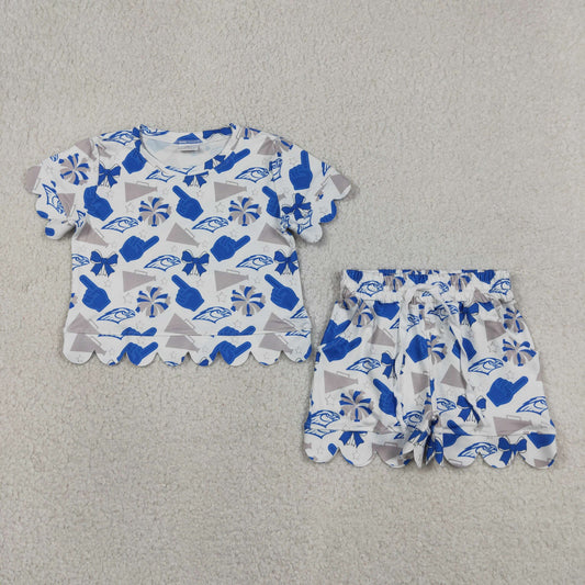 Baby Girls Eagles Bows Cheer Top Pockets Shorts Team Scallop Clothes Set