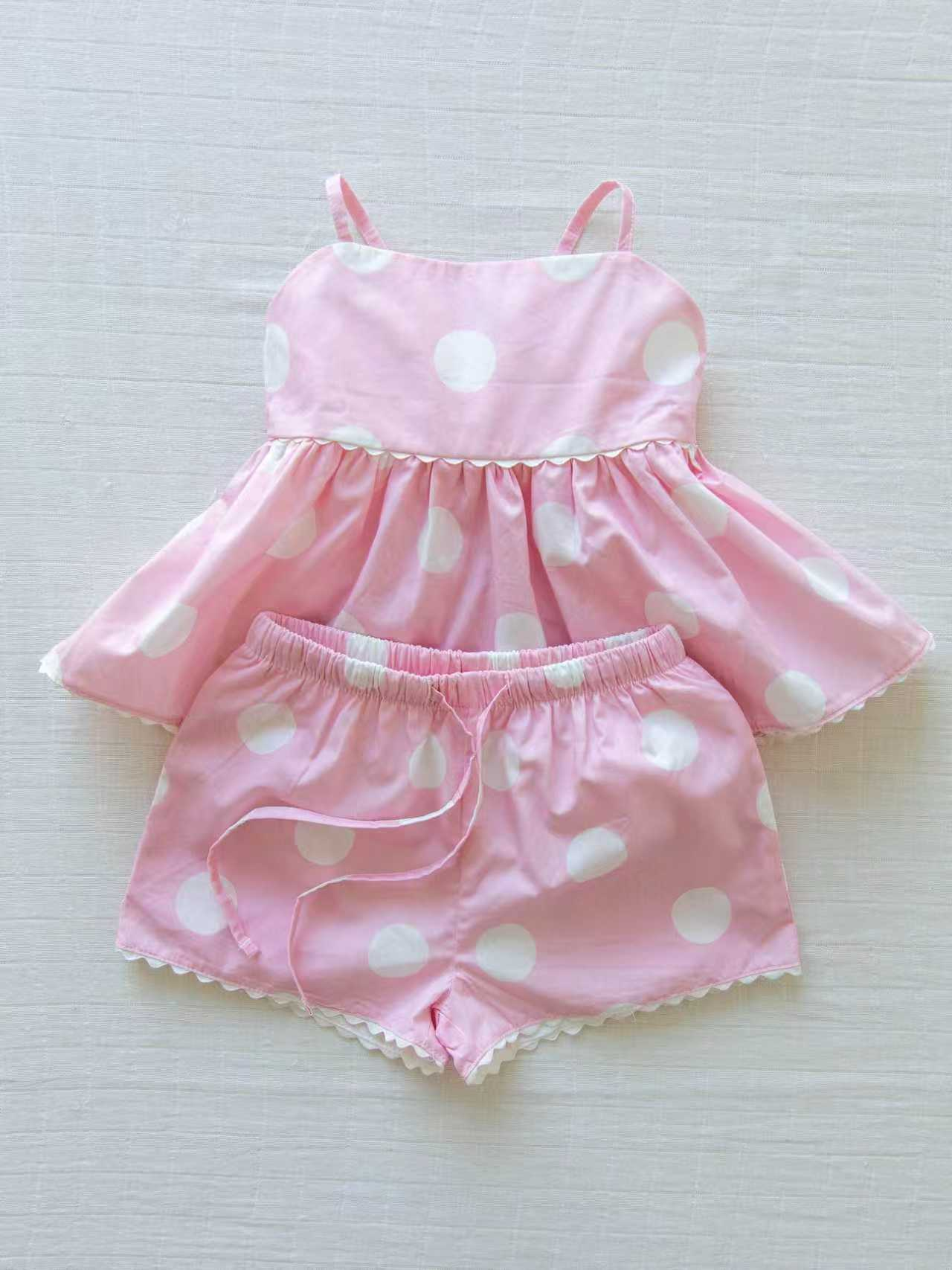 Baby Girls Pink Strap Polka Dots Tunic Short Clothes Sets Preorder