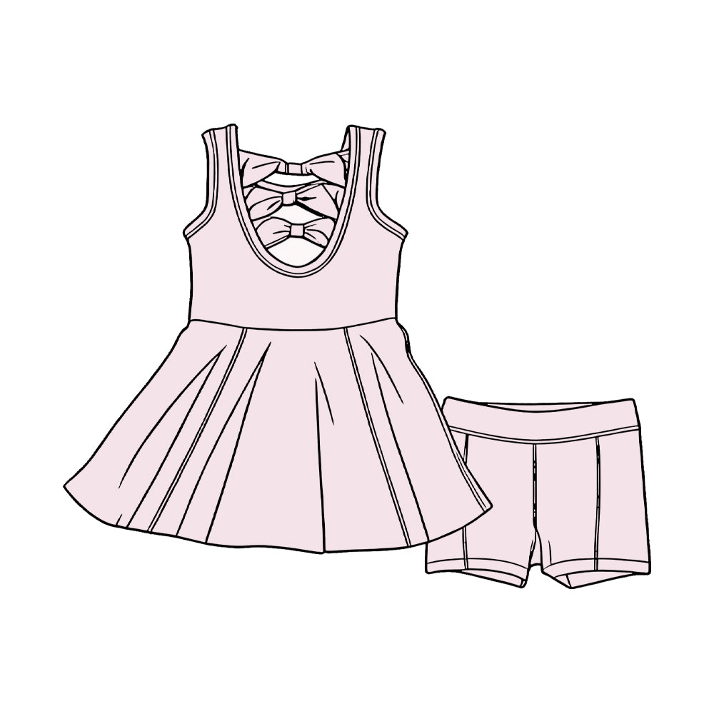 Baby Girls Light Pink Sleeveless Back Bows Tunic Shorts Clothes Sets Preorder