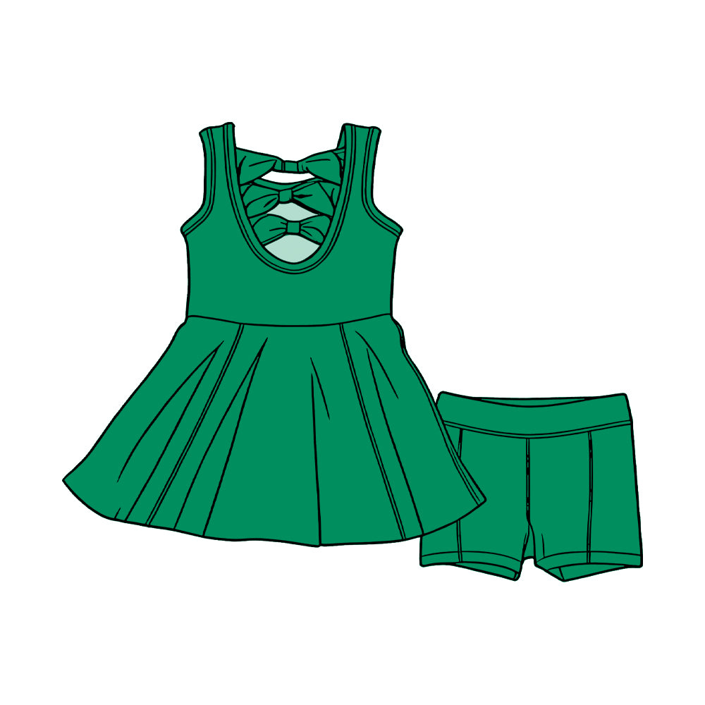 Baby Girls Green Sleeveless Back Bows Tunic Shorts Clothes Sets Preorder