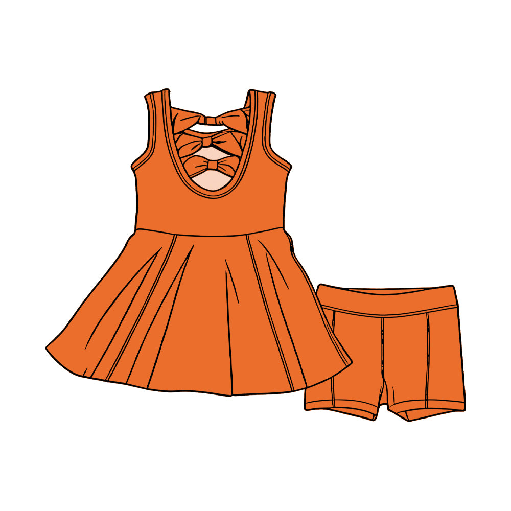 Baby Girls Orange Sleeveless Back Bows Tunic Shorts Clothes Sets Preorder