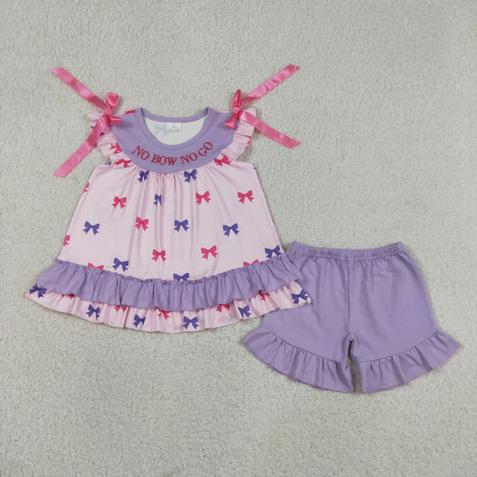 Embroidery No Bows No Go Baby Girls Tunic Ruffle Shorts Clothes Sets