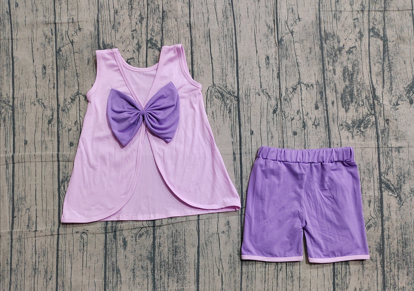Baby Girls Lavender Sleeveless Back Bows Tunic Ruffle Shorts Clothes Sets