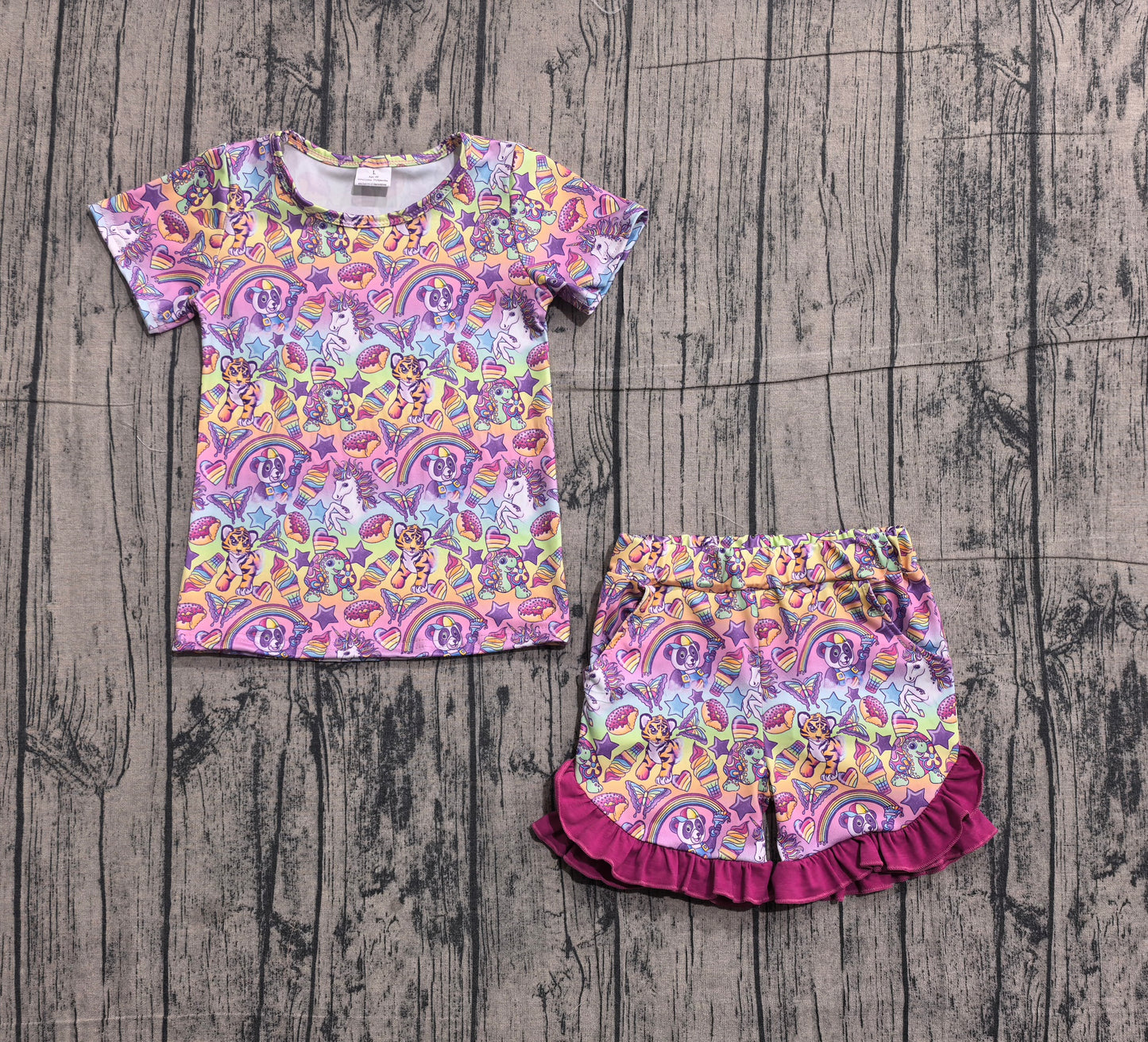 Baby Girls Stars Cartoon Animals Top Ruffle Shorts Clothes Sets