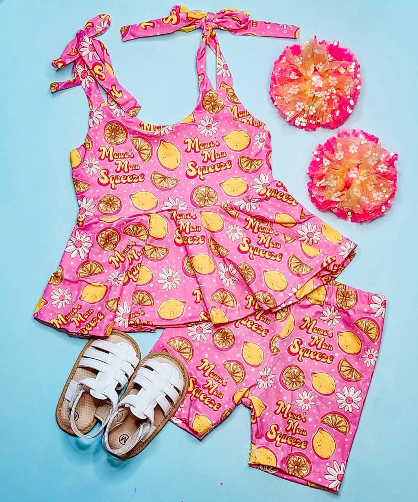 Baby Girls Pink Strap Lemons Squeeze Tunic Shorts Clothes Sets Preorder