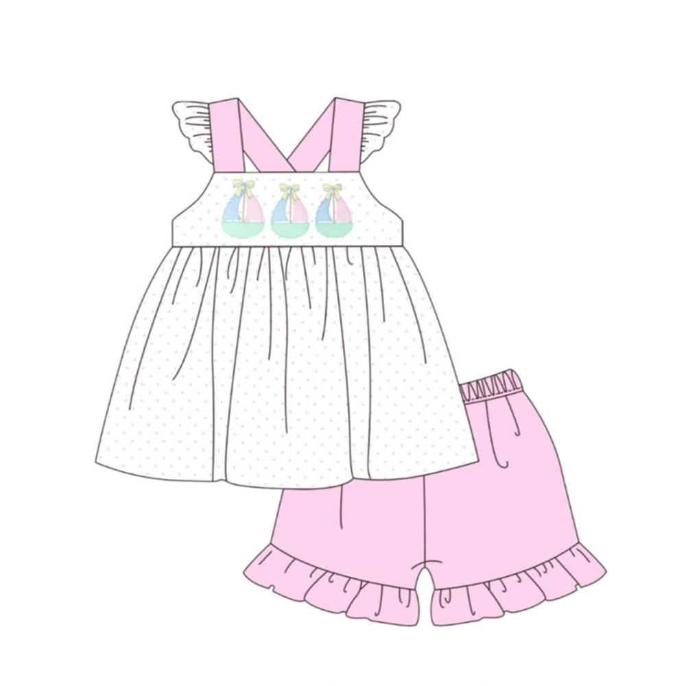 Baby Girls Pink Polka Dots Boats Tunic Ruffle Short Clothes Sets Preorder