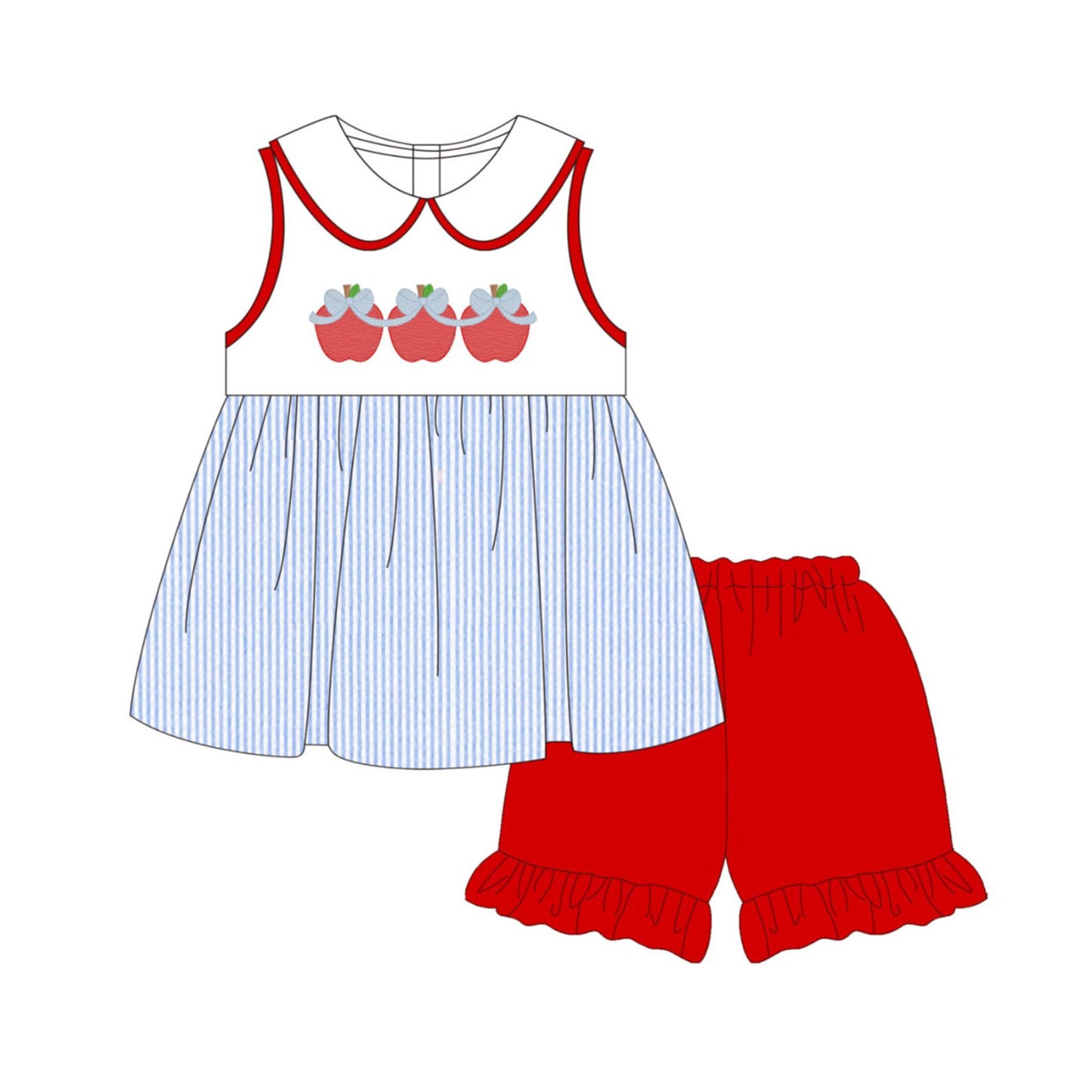 Baby Girls Bows Apples Collar Tunic Ruffle Short Back to School Clothes Sets Preorder