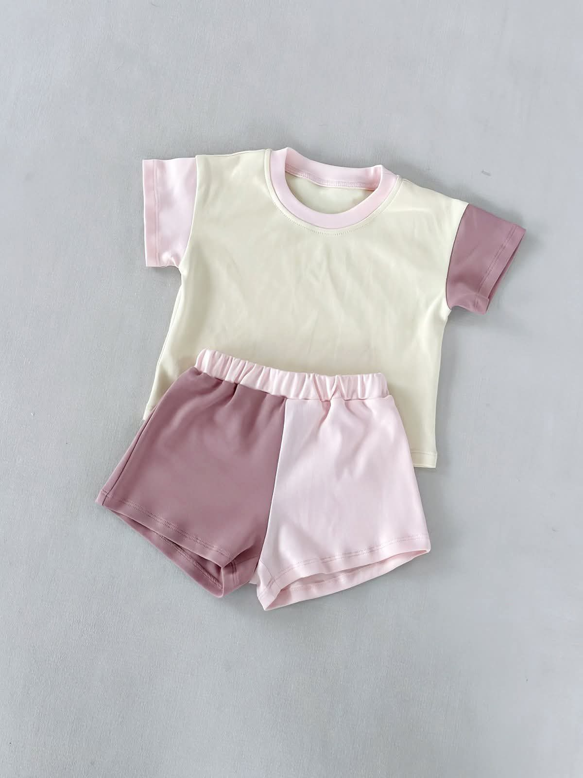 Baby Girls Pink Purple Patchwork Top Short Pajamas Clothes Sets Preorder