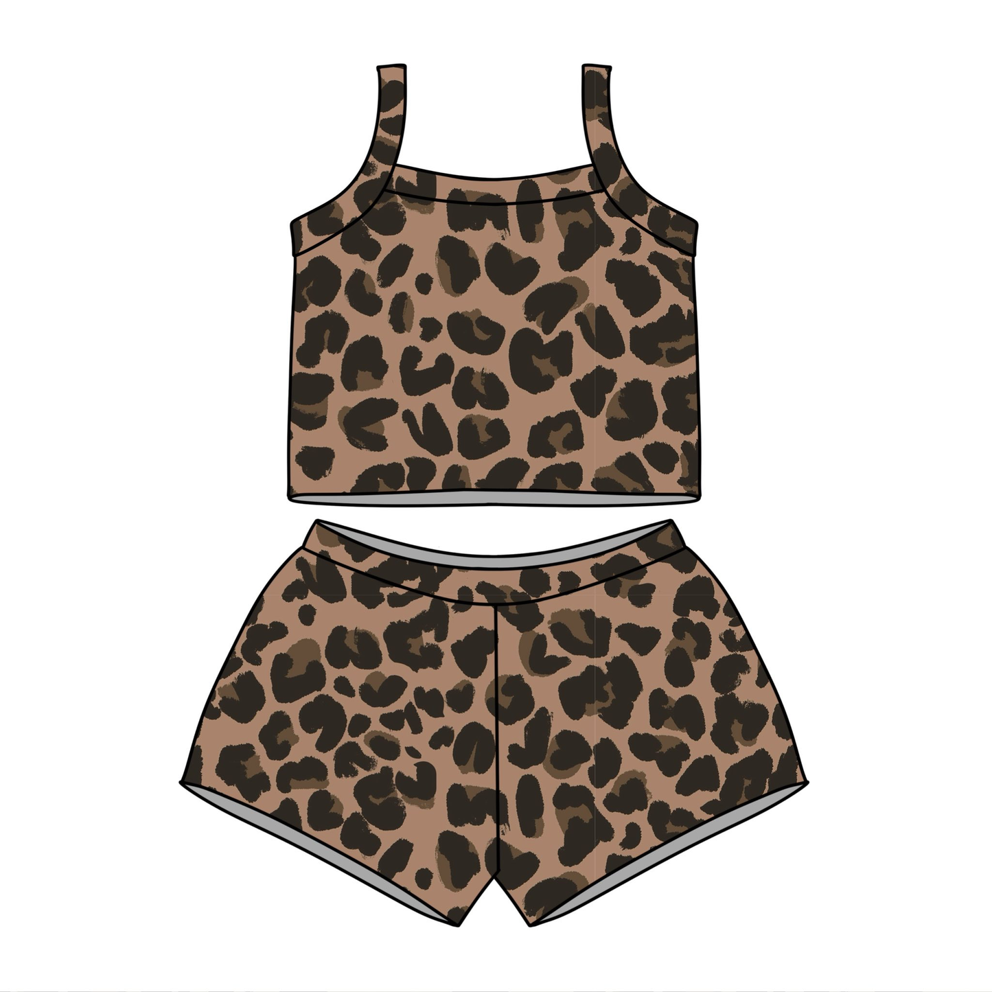 Baby Girls Strap Brown Leopard Vests Top Short Clothes Sets Preorder