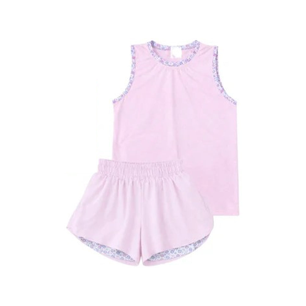 Baby Girls Light Pink Sleeveless Vests Top Ruffle Short Yoga Active Clothes Set Preorder