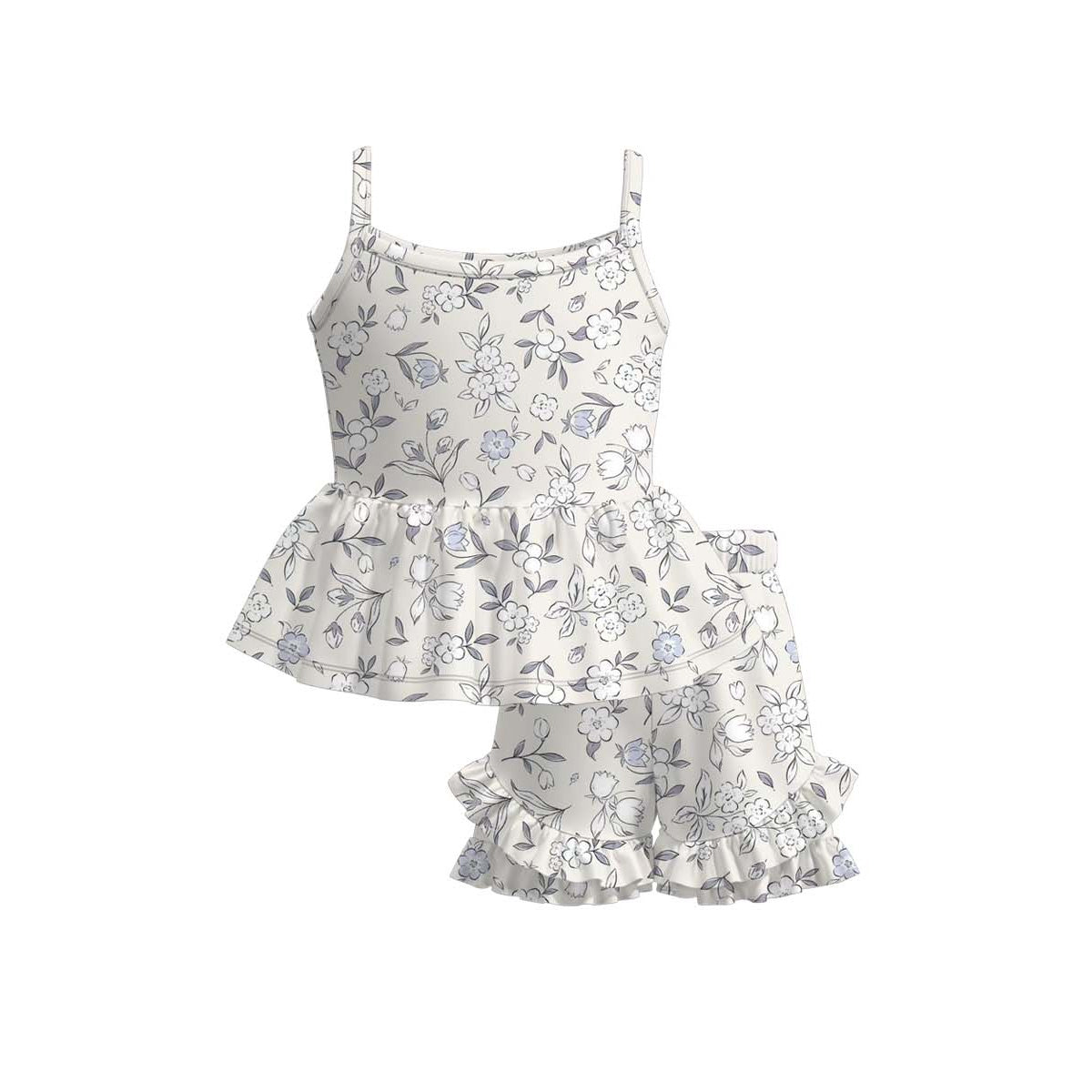 Baby Girls Strap Colorful Flowers Tunic Ruffle Short Clothes Sets Preorder