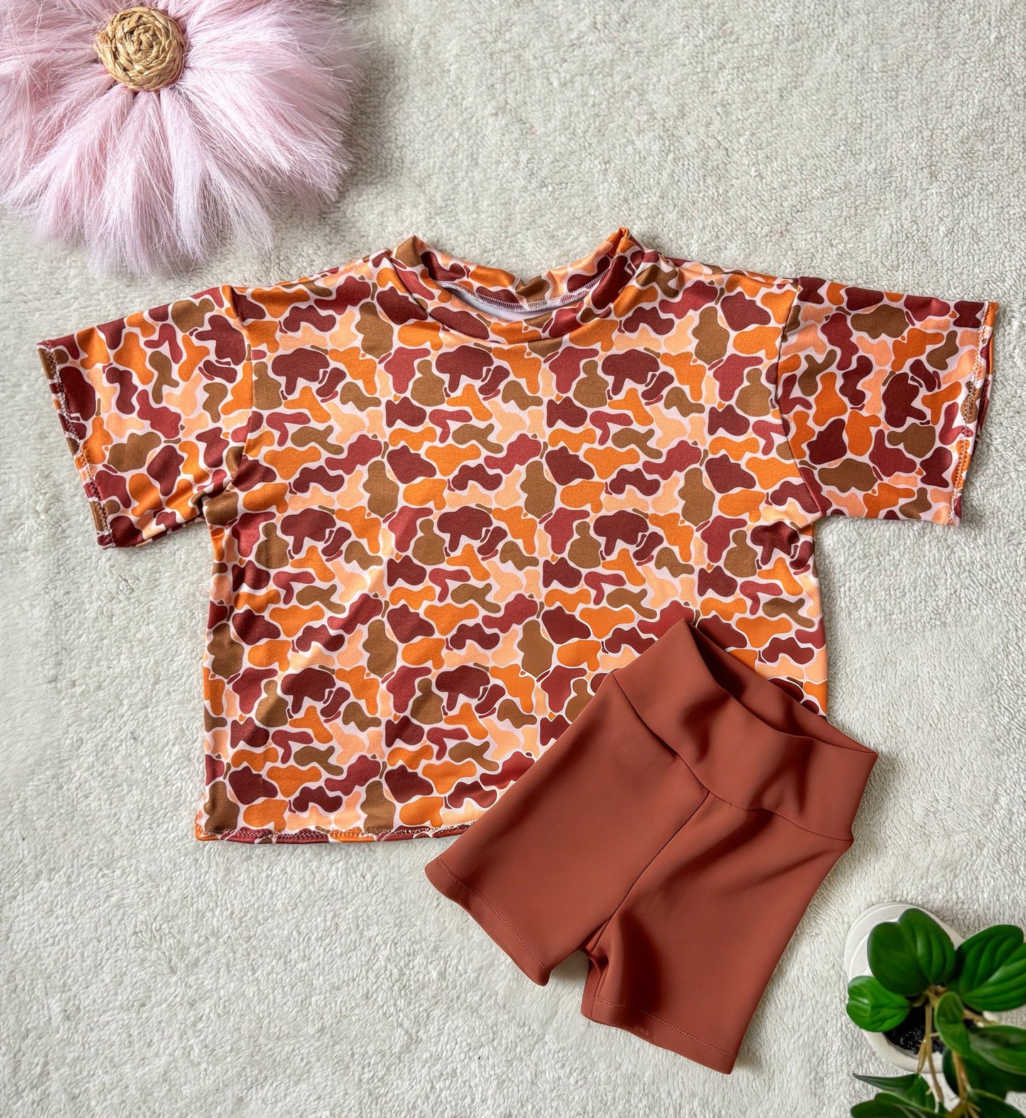 Baby Girls Southern Brown Camo Top Biking Short Clothes Sets Preorder