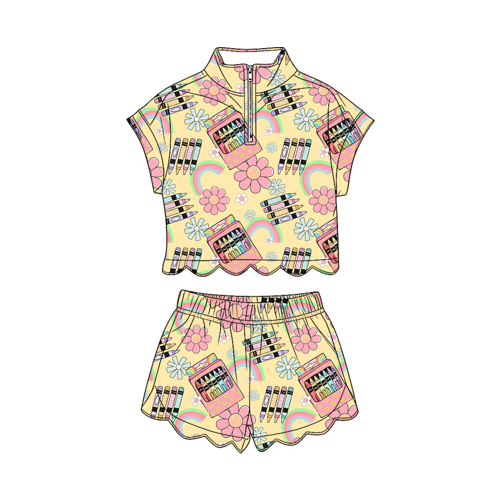 Baby Girls Pencil Rainbows Zipper Top Scallop Short 4th of July Clothes Sets Preorder