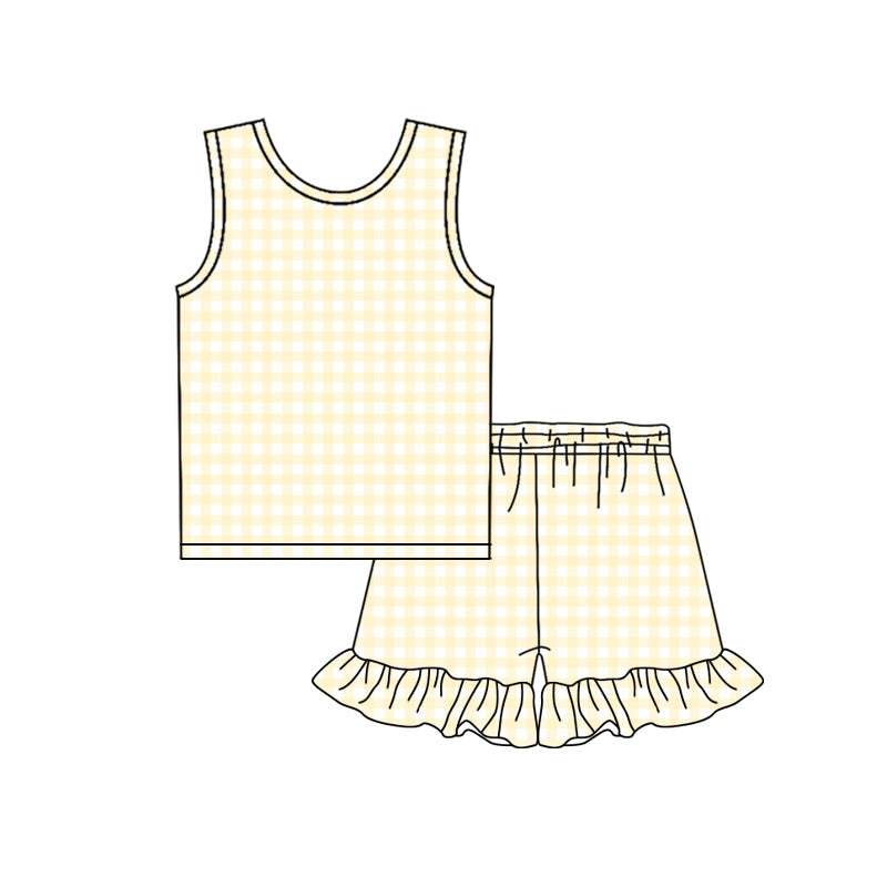 Baby Girls Sleeveless Yellow Checked Top Ruffle Shorts Clothes Sets Preorder