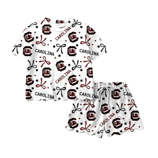 Baby Girls Caroltna Bows Top Short Scallop Team Clothes Sets Preorder