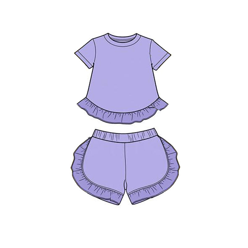 Baby Girls Purple Short Sleeve Shirt Top Ruffle Short Clothes Set Preorder