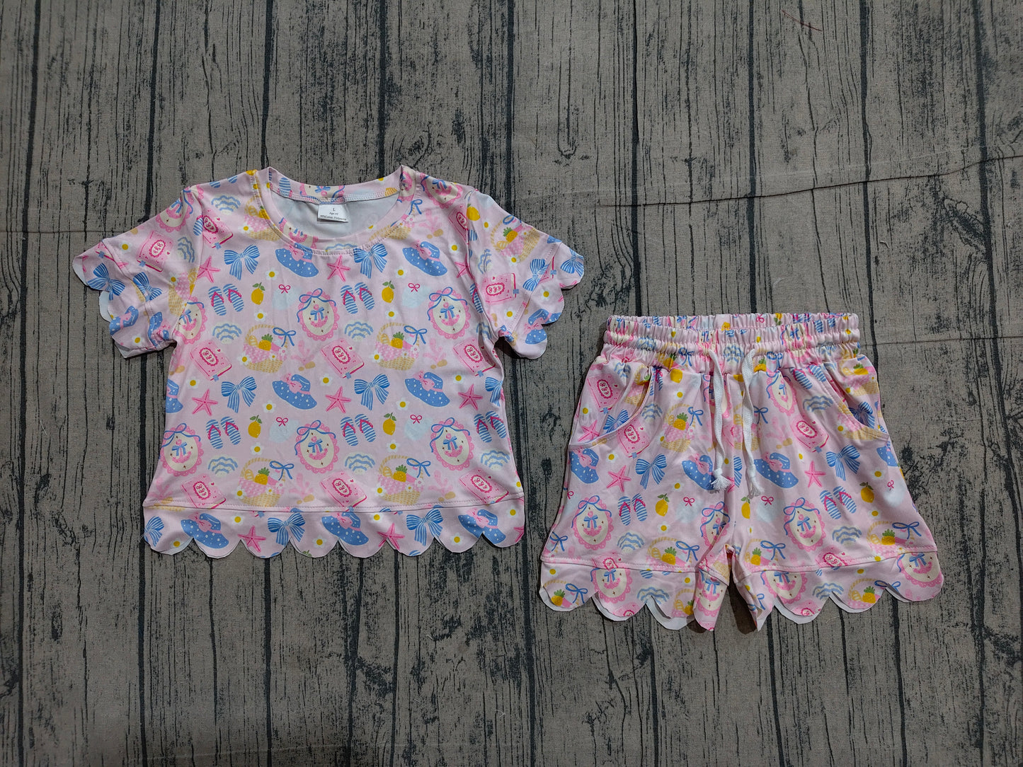 Baby Girls Beach Flowers Top Pockets Short Scallop Clothes Sets