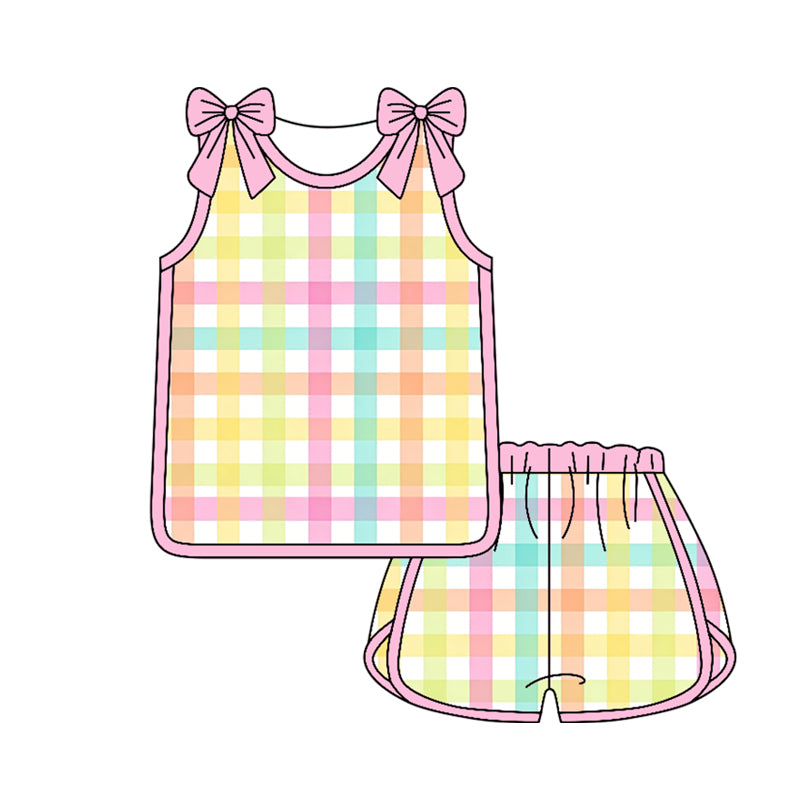 Baby Girls Sleeveless Colorful Checked Shirt Top Short Clothes Set Preorder