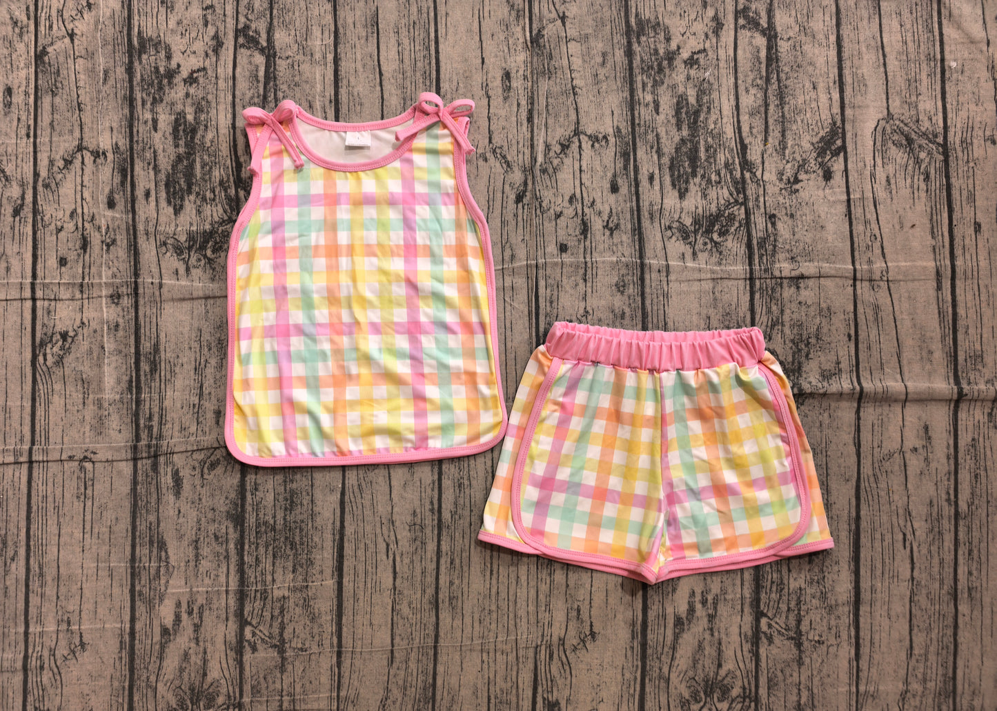 Baby Girls Sleeveless Colorful Checked Shirt Top Short Clothes Set