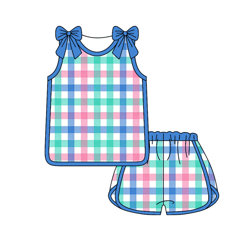 Baby Girls Sleeveless Colorful Checked Shirt Top Short Clothes Set Preorder