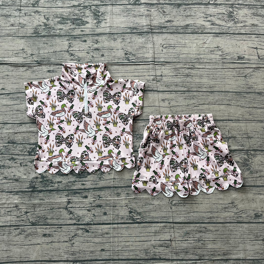 Baby Girls Camo Bows Ducks Zipper Top Short Scallop Hunting Clothes Sets Preorder