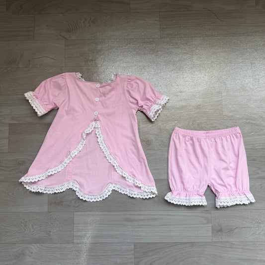 Baby Girls Lavender Short Sleeve Lace Scallop Tunic Ruffle Short Clothes Set Preorder