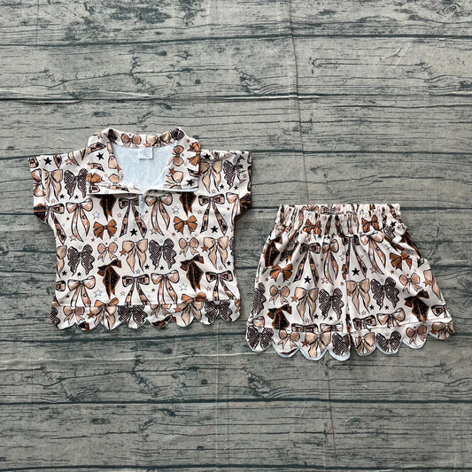 Baby Girls Stars Bows Zipper Top Pockets Short Scallop Clothes Sets