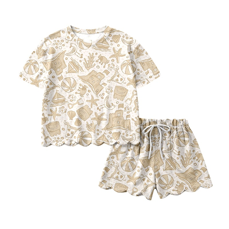 Baby Girls Starfishes Beach Top Short Scallop Clothes Set Preorder