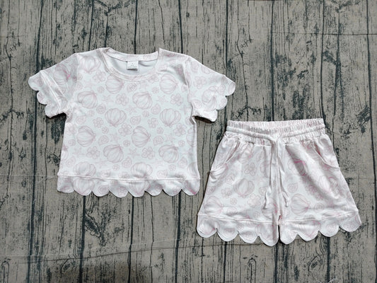 Baby Girls Shells Flowers Top Pockets Short Scallop Clothes Set