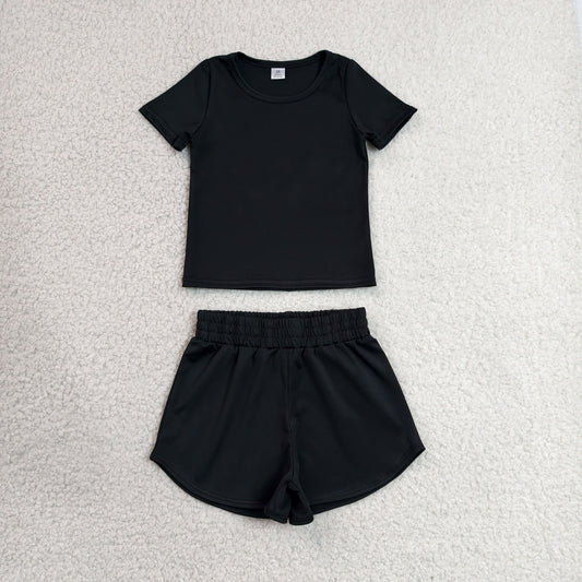 Baby Girls Black Short Sleeve Top Sport Short Yoga Active Clothes Sets