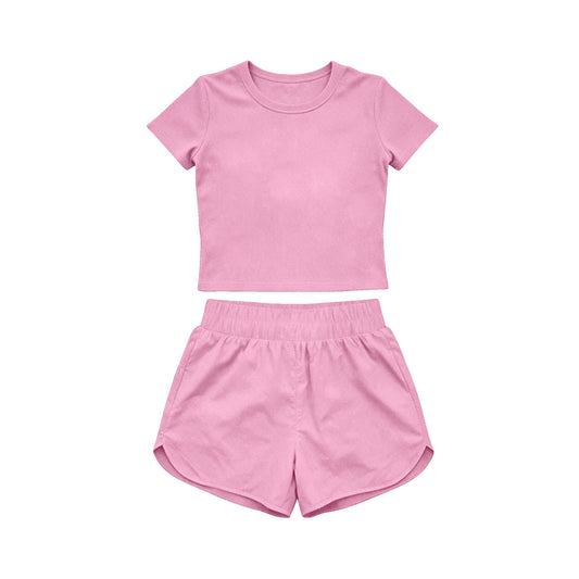 Baby Girls Light Pink Short Sleeve Top Sport Short Yoga Active Clothes Sets Preorder