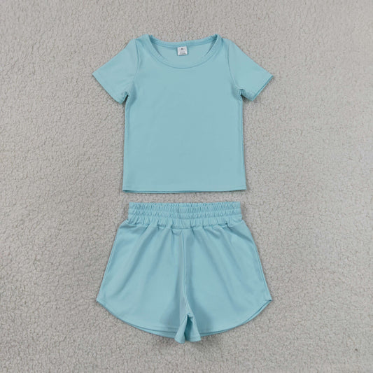 Baby Girls Light Blue Short Sleeve Top Sport Short Yoga Active Clothes Sets