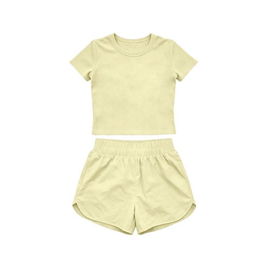 Baby Girls Yellow Short Sleeve Top Sport Short Yoga Active Clothes Sets Preorder