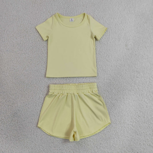 Baby Girls Light Yellow Short Sleeve Top Sport Short Yoga Active Clothes Sets
