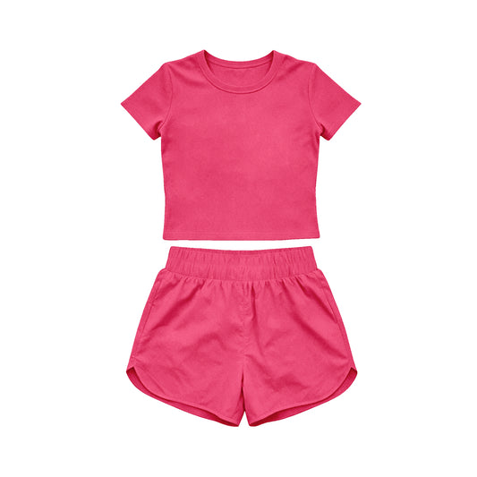 Baby Girls Hot Pink Short Sleeve Top Sport Short Yoga Active Clothes Sets Preorder