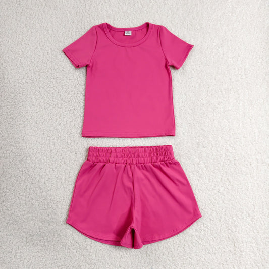 Baby Girls Hot Pink Short Sleeve Top Sport Short Yoga Active Clothes Sets