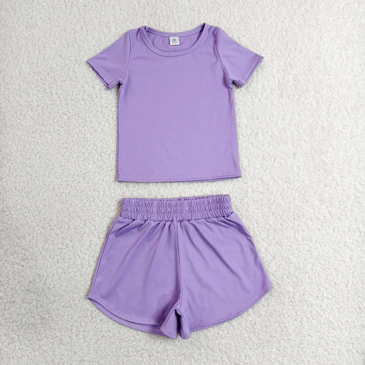 Baby Girls Purple Short Sleeve Top Sport Short Yoga Active Clothes Sets