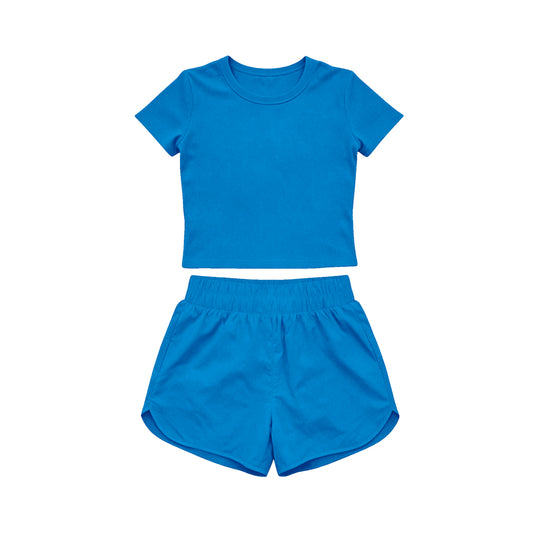 Baby Girls Hot Blue Short Sleeve Top Sport Short Yoga Active Clothes Sets Preorder