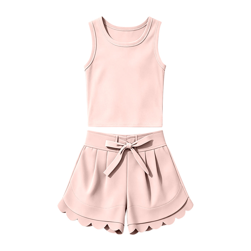 Baby Girls Light Pink Vest Top Ruffle Short Yoga Active Clothes Set Preorder