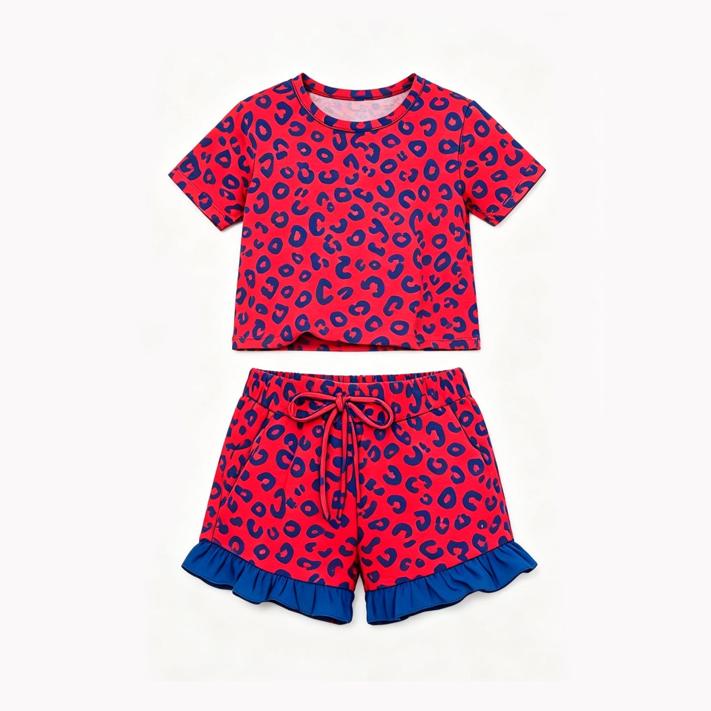 Preorder moq 5 Baby Girls Pink Leopard Top Pockets Ruffle Short Clothes Set