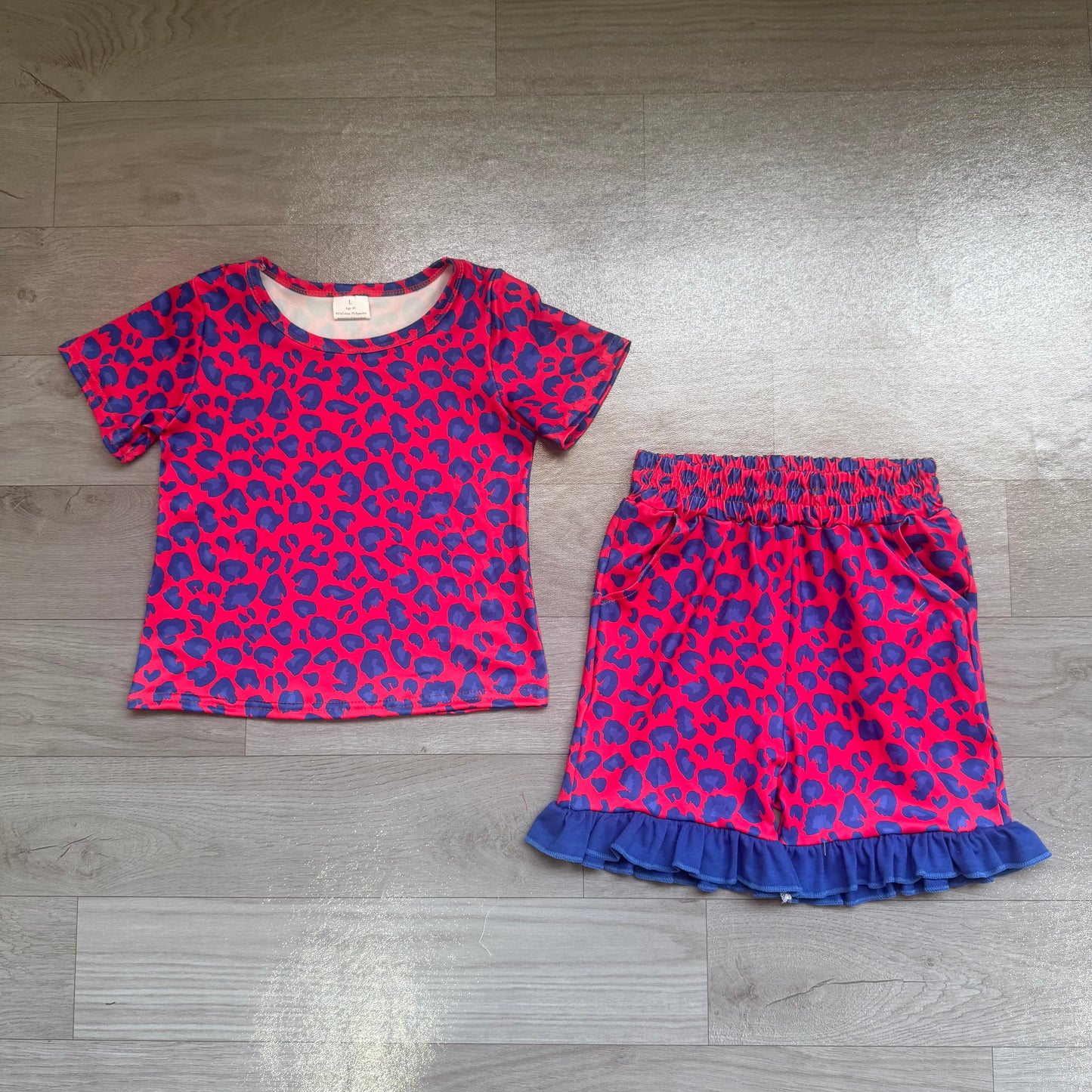 Baby Girls Hot Pink Leopard Top Pockets Ruffle Short Clothes Set